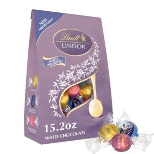 Lindt LINDOR White Chocolate Assorted Chocolate Candy Truffles, 15.2 oz. Bag