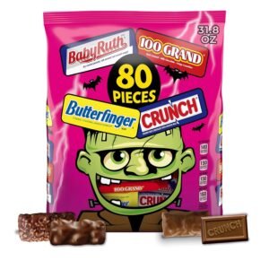 Butterfinger, CRUNCH, Baby Ruth, 100 Grand Mini and Fun Size Assorted Candy Bars, Bulk 80 Count Pack, 32.1 oz